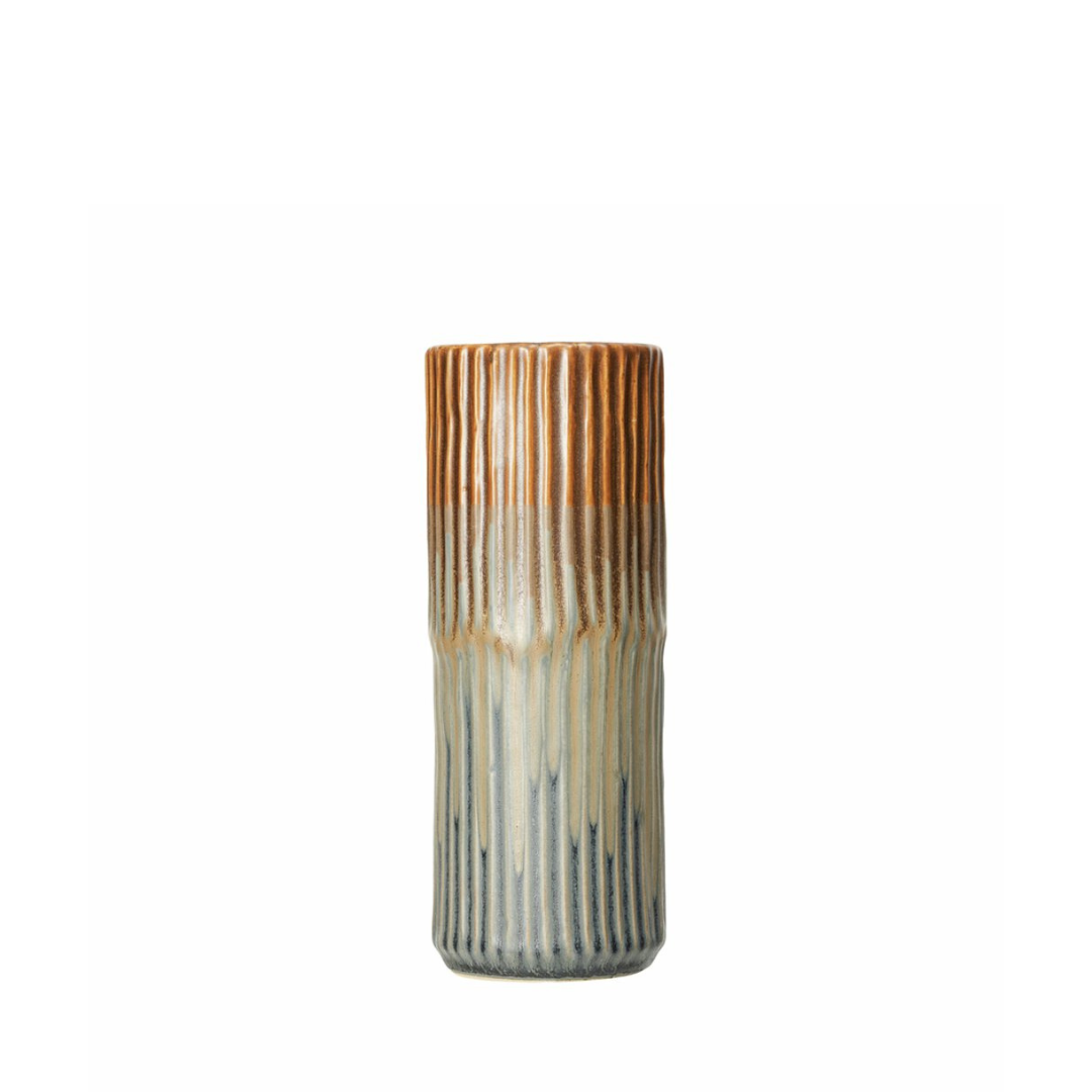 Cesar Orange Beige Blå Keramik Vase D10 H26 cm – Moving Flowers – Cesar Orange Beige Blå Keramik Vase D10 H26 cm - Moving Flowers -
